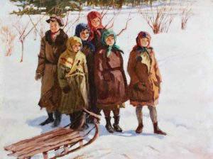 Дети с санями, Художник Николай Петрович Богданов-Бельский Дети с санями, Художник Николай Петрович Богданов-Бельский