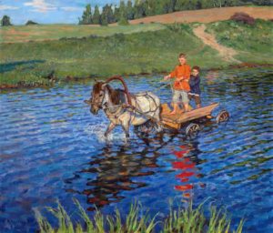 Пересечение реки, Художник Николай Петрович Богданов-Бельский Пересечение реки, Художник Николай Петрович Богданов-Бельский