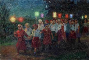 Процессия с фонарями, Художник Николай Петрович Богданов-Бельский Процессия с фонарями, Художник Николай Петрович Богданов-Бельский
